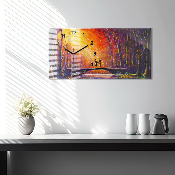 Horizontálne hodiny Pár v lese