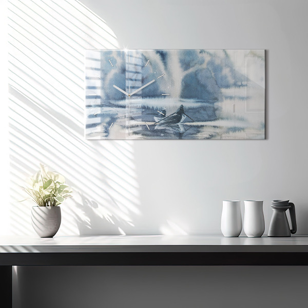 Horizontálne hodiny Zimné jazero Łódka