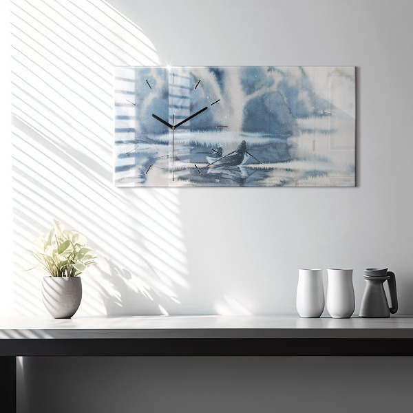 Horizontálne hodiny Zimné jazero Łódka