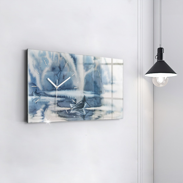 Horizontálne hodiny Zimné jazero Łódka
