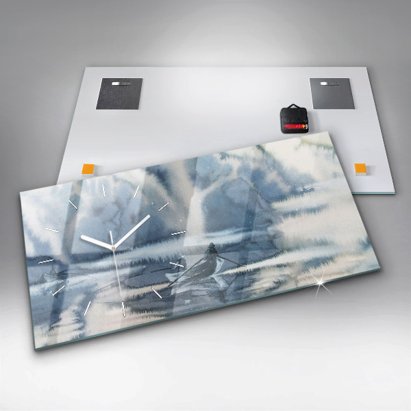 Horizontálne hodiny Zimné jazero Łódka