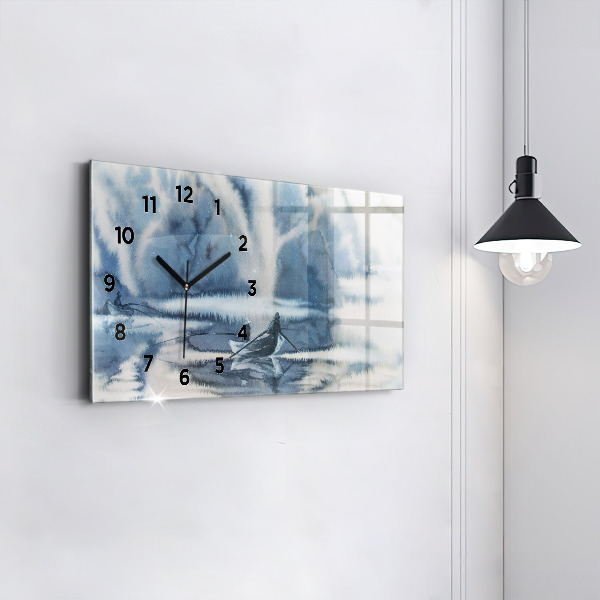 Horizontálne hodiny Zimné jazero Łódka
