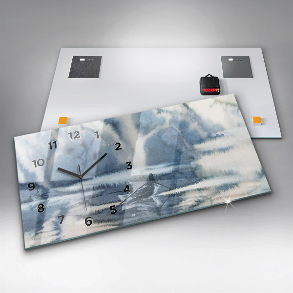 Horizontálne hodiny Zimné jazero Łódka