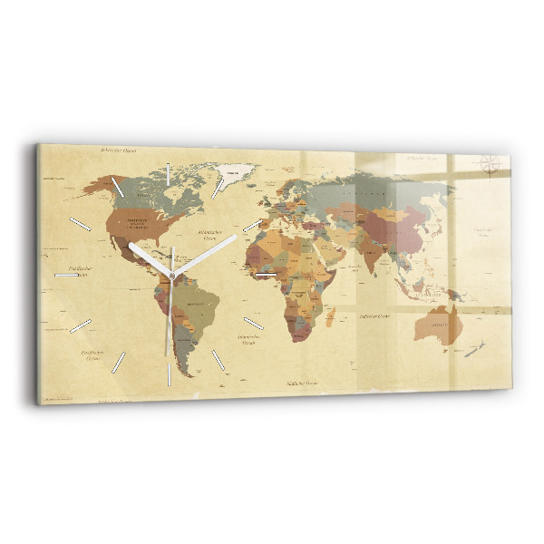Horizontálne hodiny Mapa sveta vo vintage štýle