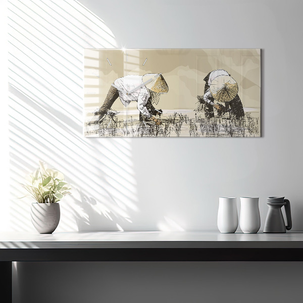 Horizontálne hodiny Žena zbiera ryžu