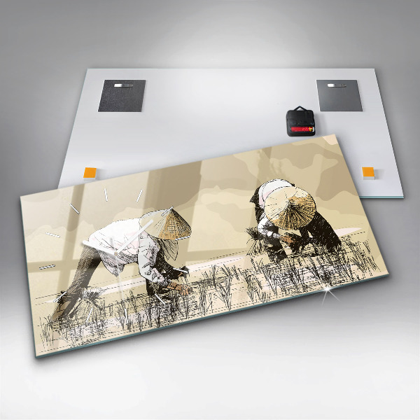 Horizontálne hodiny Žena zbiera ryžu