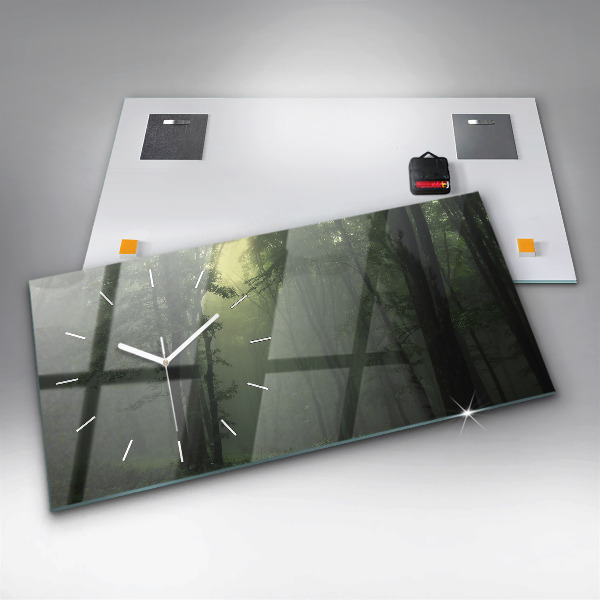 Horizontálne hodiny Ráno hmlový les