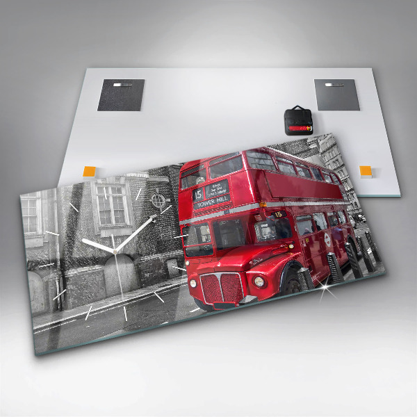 Horizontálne hodiny Červený poschodový autobus