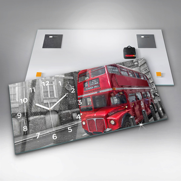 Horizontálne hodiny Červený poschodový autobus