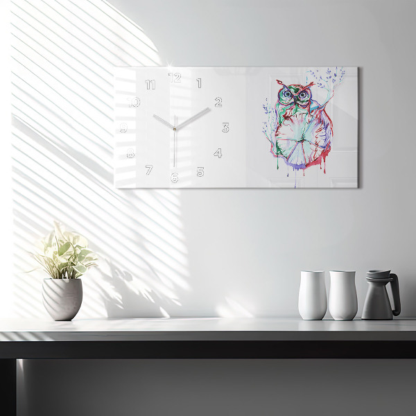 Horizontálne hodiny Ilustrácia sov a hodín