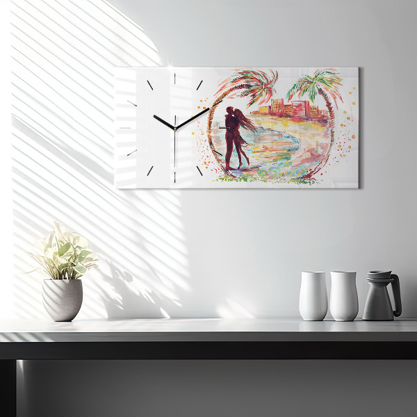 Horizontálne hodiny Akvarel Láska na Miami Beach