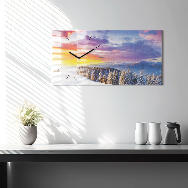 Horizontálne hodiny Zimná horská krajina