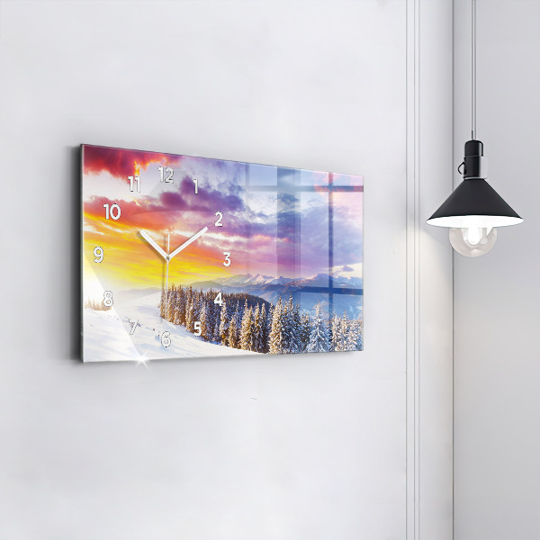 Horizontálne hodiny Zimná horská krajina