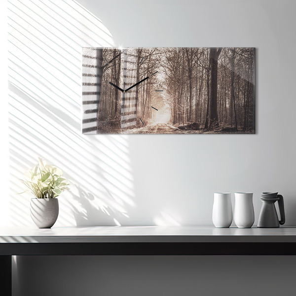 Horizontálne hodiny Lesná cesta v sépiovej farbe