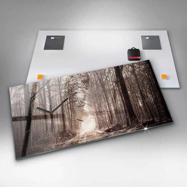 Horizontálne hodiny Lesná cesta v sépiovej farbe