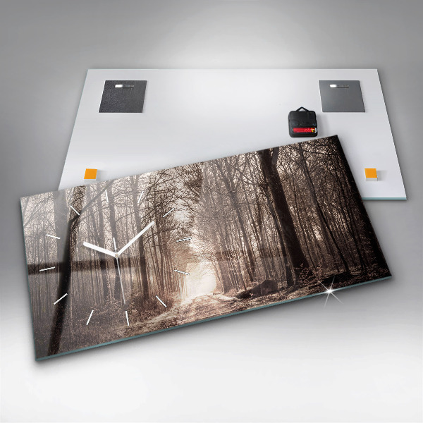 Horizontálne hodiny Lesná cesta v sépiovej farbe