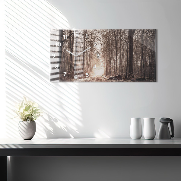 Horizontálne hodiny Lesná cesta v sépiovej farbe
