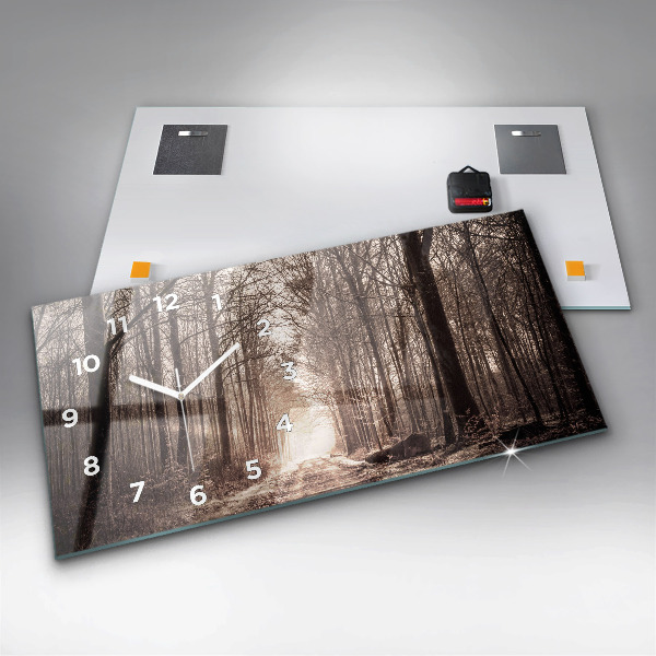 Horizontálne hodiny Lesná cesta v sépiovej farbe