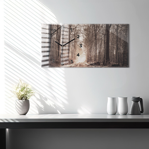 Horizontálne hodiny Lesná cesta v sépiovej farbe