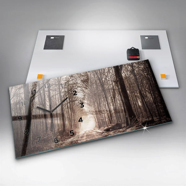 Horizontálne hodiny Lesná cesta v sépiovej farbe