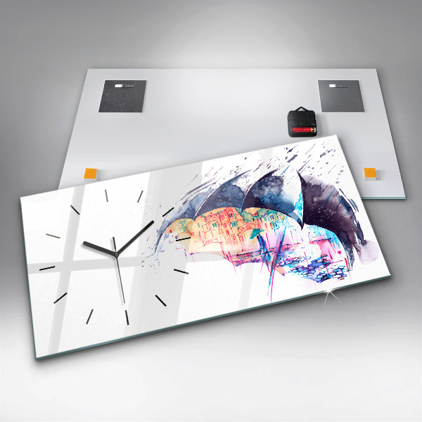 Horizontálne hodiny Dáždnik a mesto