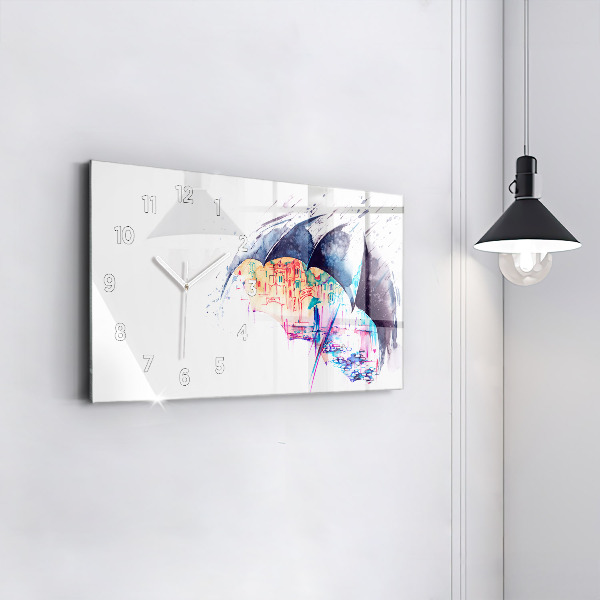 Horizontálne hodiny Dáždnik a mesto