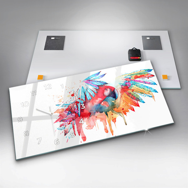 Horizontálne hodiny Farebný červený papagáj