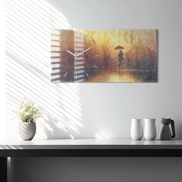 Horizontálne hodiny žena s dáždnikom