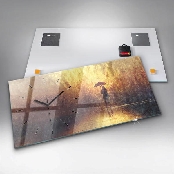 Horizontálne hodiny žena s dáždnikom