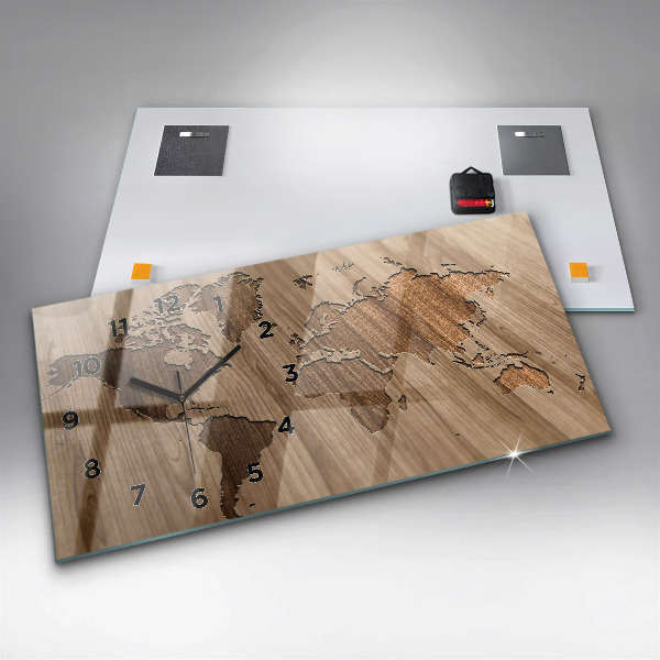 Horizontálne hodiny Mapa sveta na dreve