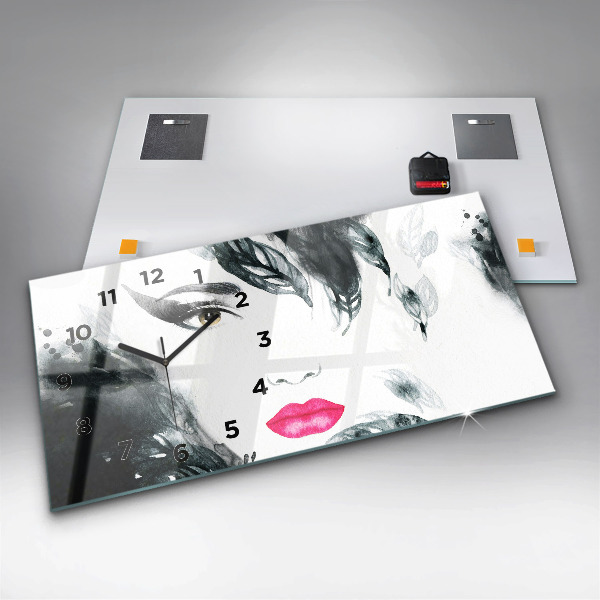 Horizontálne hodiny Portrét ženy s červenými perami