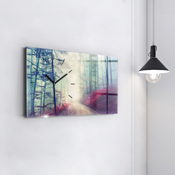 Horizontálne hodiny Jesenná cesta lesná hmla