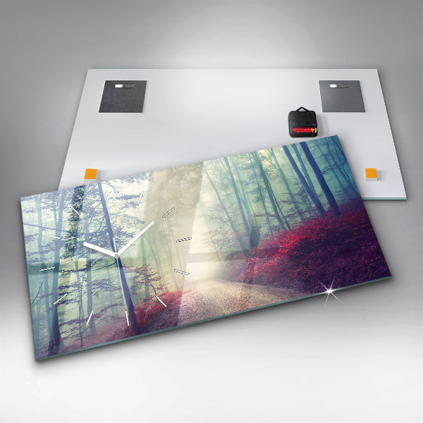 Horizontálne hodiny Jesenná cesta lesná hmla