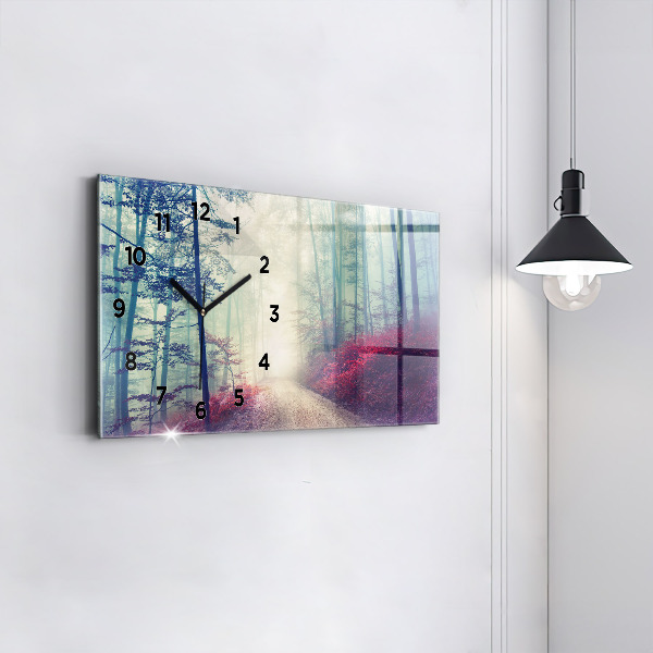 Horizontálne hodiny Jesenná cesta lesná hmla