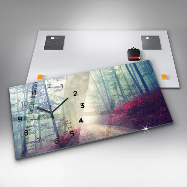 Horizontálne hodiny Jesenná cesta lesná hmla