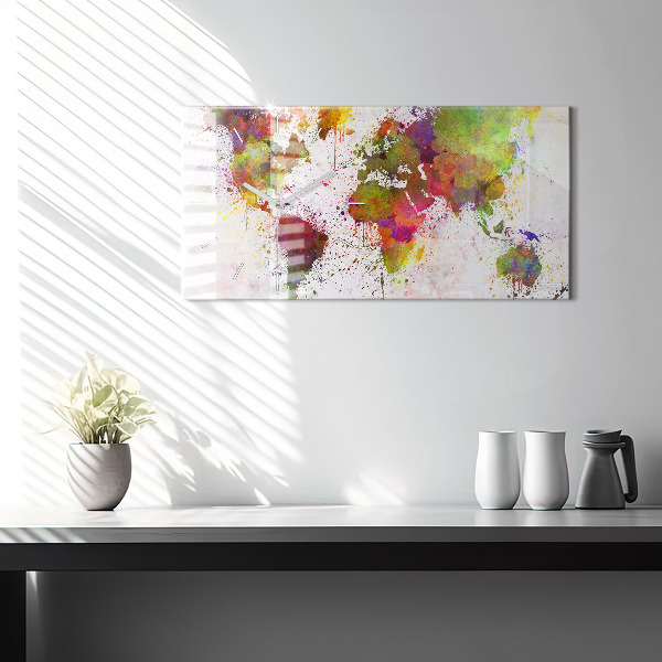 Horizontálne hodiny Akvarelová mapa sveta