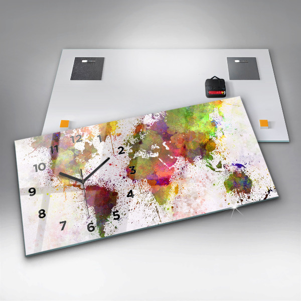 Horizontálne hodiny Akvarelová mapa sveta
