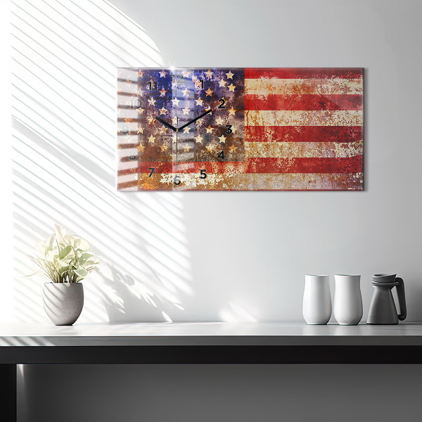 Horizontálne hodiny Vlajka USA vo vintage štýle