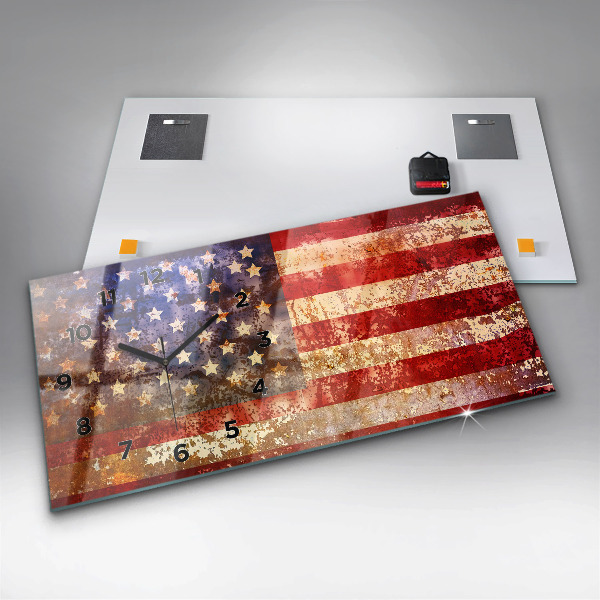 Horizontálne hodiny Vlajka USA vo vintage štýle