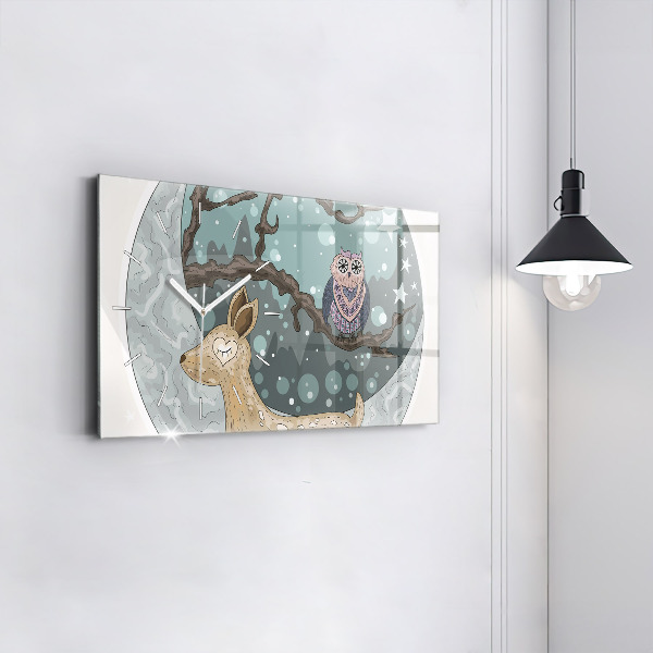 Horizontálne hodiny Nočné zvieratá Mesiac