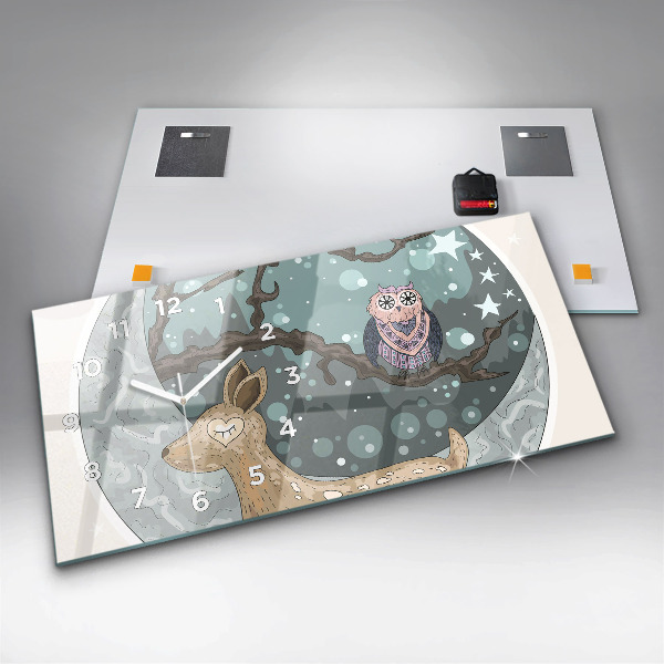 Horizontálne hodiny Nočné zvieratá Mesiac