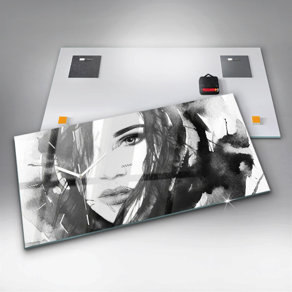 Horizontálne hodiny Akvarelový ženský portrét