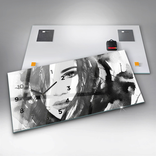 Horizontálne hodiny Akvarelový ženský portrét