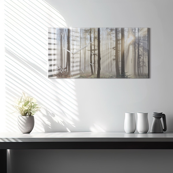 Horizontálne hodiny Les v hmle