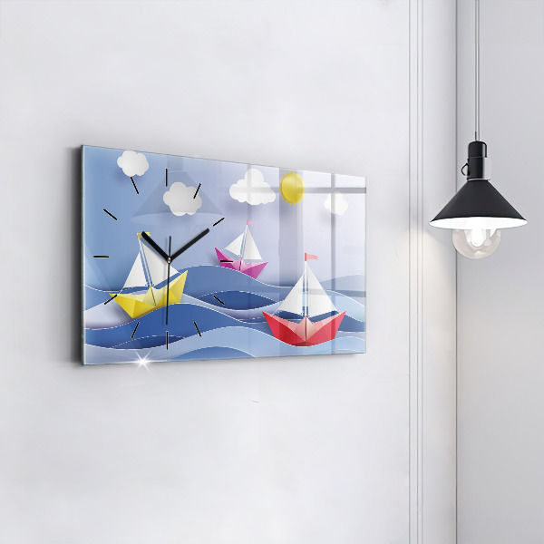 Horizontálne hodiny Farebné origami plachetnice