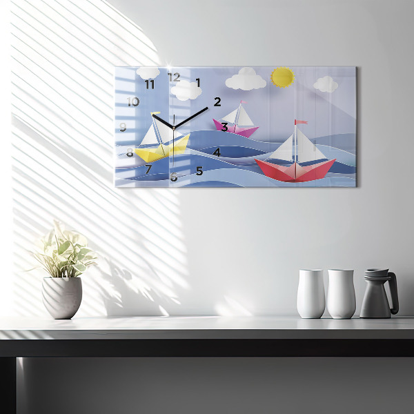 Horizontálne hodiny Farebné origami plachetnice