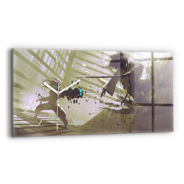 Horizontálne hodiny Boj robota a samuraja