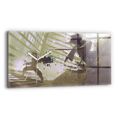 Horizontálne hodiny Boj robota a samuraja