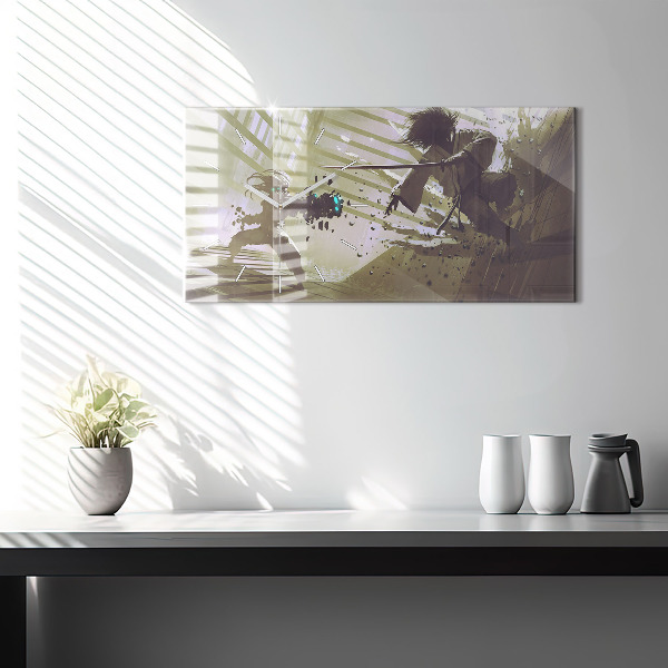 Horizontálne hodiny Boj robota a samuraja