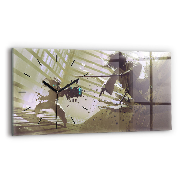 Horizontálne hodiny Boj robota a samuraja